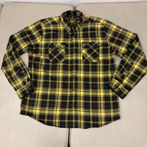 Retro Rifle High Roller Mens XL Yellow Black Plaid Flannel Button Down Shirt